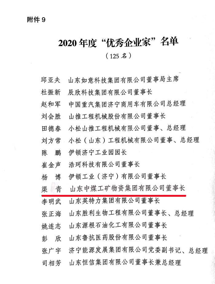 热烈祝贺渠青董事长喜获2020年度'优秀企业家' 、中煤集团喜获2020年度'高成长性企业'等多项荣誉